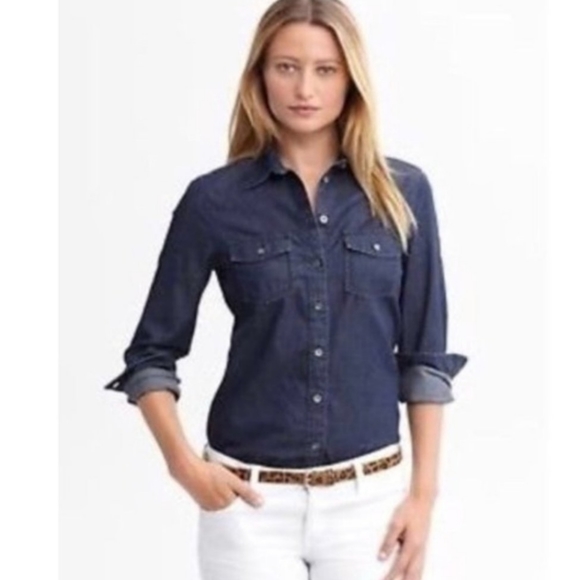 dark denim button up